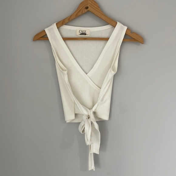 Cage Tops - Cage White Wrap Crop Tank